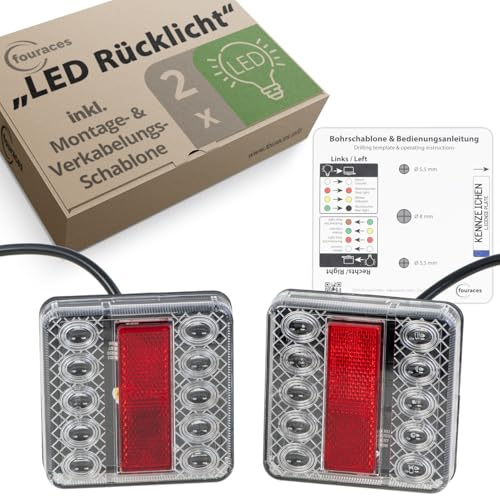 fouraces LED Feux arrière de remorque - 2 kits, avec schéma électrique et plaque d'immatriculation Eclairage, feu arrière, accessoires, lumière, lampes pour voiture