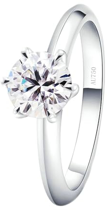 Stfery Weißgold 750 Ring Ringe für Damen Rund Moissanit Ehering Damen Einzeln