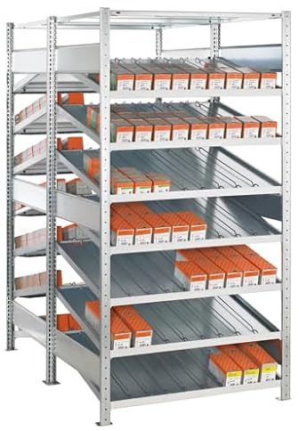 qpool24 Anbauregal, Doppel-Kanbanregal MULTIplus150, 2000 x 1300 x 2x800 mm (HxBxT), verzinkt, 2X(7+1) Fachböden, ohne Trenn- und Seitenführungen