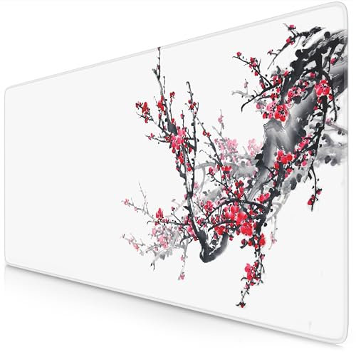 TITANWOLF - XXL Tappetino per Mouse da Gioco - Gaming Mousepad Extra Grande 900 x 400mm - Mousepad Pad con Base in Gomma Antiscivolo - Spessore 3mm - Nero - Modello Ink Sakura 2