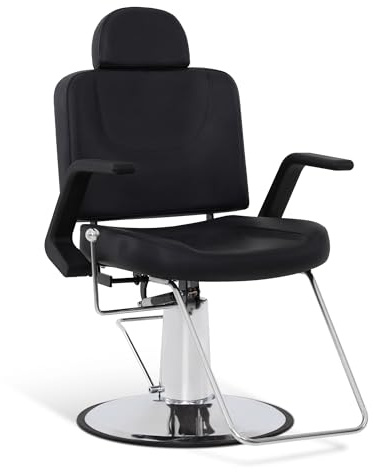 Barberpub Sedia da parrucchiere con poggiatesta, sedia da parrucchiere con pompa idraulica, girevole a 360°, regolabile in altezza, sedia da barbiere in PVC, 8817 (nero)