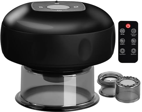 Mapille Ventosa Eléctrica para Masaje, Masajeador Ventosas con Mando a Distancia, 12 Temperaturas Ajustables, Dispositivo de Masaje de Ventosas Inteligentes, Set de Ventosas Gua Sha Vacío (Negro)