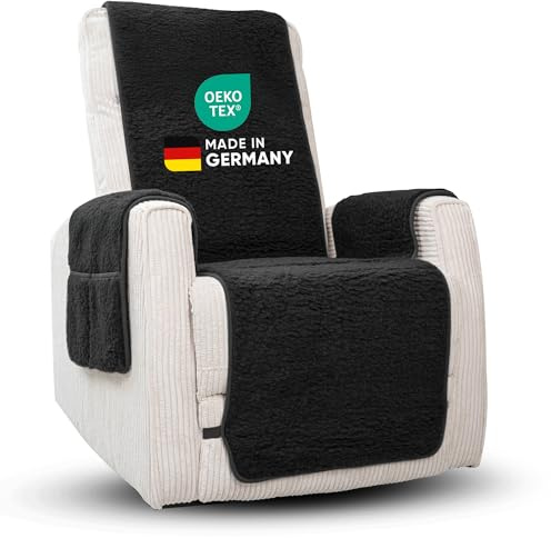 Novaliv Sesselschoner für Relaxsessel Anthrazit - Universeller Sesselschoner mit Armlehne und Fußteil - Schonender Sessel Bezug aus Schurwolle Sesselbezug Relaxsessel Sesselauflage Sesselüberwurf