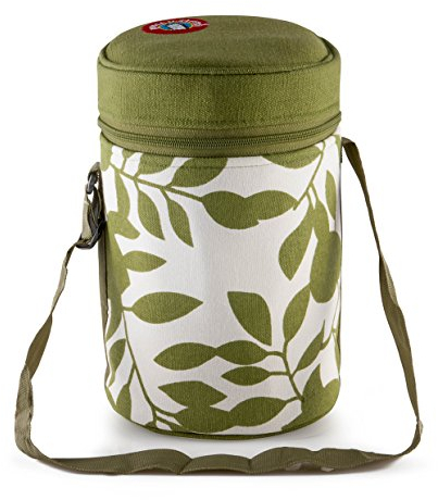 Thermally Insulated Green Leaf Indian Tiffin Bag Carrier for 4-Tier Large Tiffin