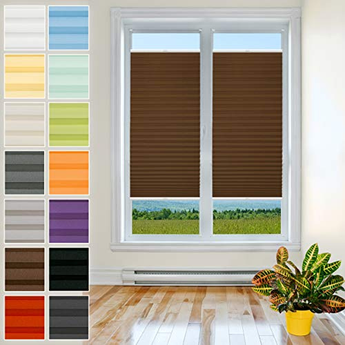 Plissee mit Bohren – Premium Plissee mit Pearl Stoff | Sichtschutz & Sonnenschutz für Fenster | Plisseerollo | Faltrollo | Braun | 75 x 180 cm