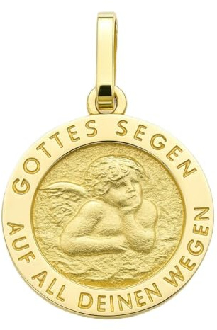 Anhänger Schutzengel Gottes Segen teilmatt. 333 Gold Gelbgold Unisex