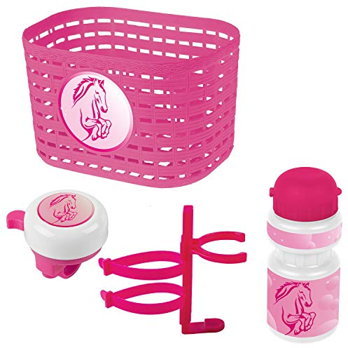 Ventura - Ensemble d'accessoires pour vélo d'enfant - Unisexe - Bébés Horse - Panier - Cloche - Gourde - Rose