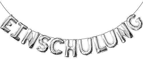 Oblique Unique® Einschulung Folien Luftballon Girlande Banner Hänge Deko für Schuleinführung Schulanfang Schulstart Dekoration Schule Jungs Mädchen Silber
