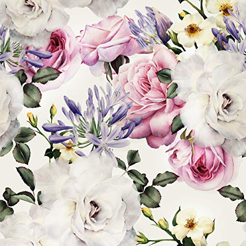decomonkey Fototapete Tapetenrolle 10 m, Blumen Rose Pflanzen | Tapete, Vliestapete, Deko Panel, Modern, Design, Wanddeko, Wandtapete, Wohnzimmer, Schlafzimmer