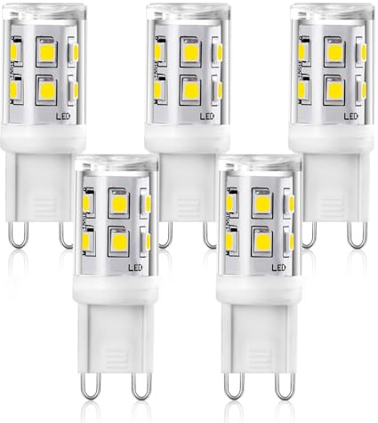 YUIIP Ampoule LED G9 2W, 3000K Blanc Chaud, Équivalent Halogène 20W-25W, Angle 360°, 220-240V, CRI > 85, Culot G9, Faible Consommation, Non Dimmable, Lot de 5