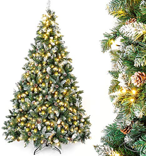 Yorbay Árbol de Navidad Artificial con Luces Led de Color Blanco cálido y Blanco Nevado Grande (150 cm 240LED)