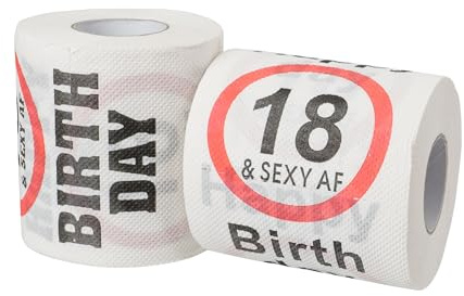 Happy 18 & Sexy AF Birthday Klopapier, 2 Pack, Dekoration und Geschenk Verpackung für den 18. Geburtstag, lustiges Motto Klo Papier, Fun Toilet Paper, Geschenkartikel 18. Geb., Geburtstags-Dekoration