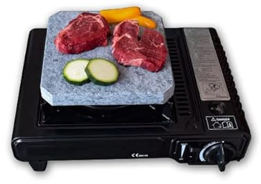 Piedra para Carne de 20x20 con Cocina Portatil y Dos Cartuchos de Gas