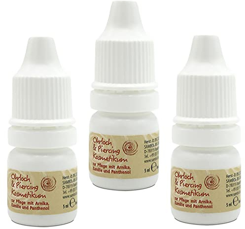 Ohrloch und Piercing Kosmetikum 3x 5 ml Flasche sichere Reinigung und Pflege mit Arnika, Kamile und Panthenol After Piercing Lotion