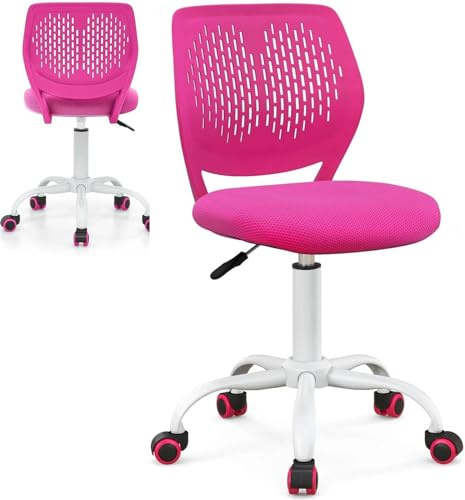 Maxmass Home Office Kids Desk Chair, Height Adjustable Computer Chairs with PU Casters & Gas Lift, Boys Girls Task Seat Swivel Mesh Chairs for Studying Working Studying (Rose)