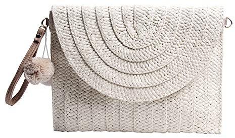 Syrads Damen Stroh Abend Clutch Geldbörse Sommer Strand Handtasche Stroh gewebte Umschlagtasche