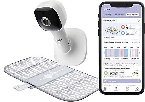 Hubble Dream+ Wi-Fi Video Baby Camera, HubbleClub App Connected, with Sensor Mat, Monitors Breathing and Heart Rate with Night Light, Full HD Live Streaming via Smart Device, Room Temperature Sensor