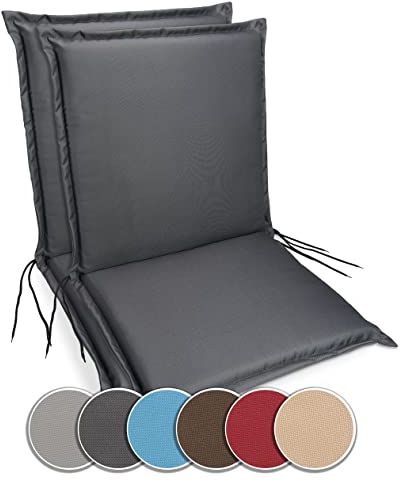 sunnypillow Gartenstuhlauflagen Niedriglehner 100 x 50 (2er Set) - Stuhlauflagen Extra Dicke 9 cm - Auflage für Gartenmöbel UV-Lichtecht, Wasserdicht - Outdoor Stuhlkissen für Gartenliegen - Anthrazit