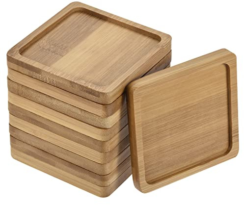 sourcing map 10 Stück Blumentopf Untersetzer, 8cm quadratische Blumen Abtropfschale aus Bambus für den Innenbereich