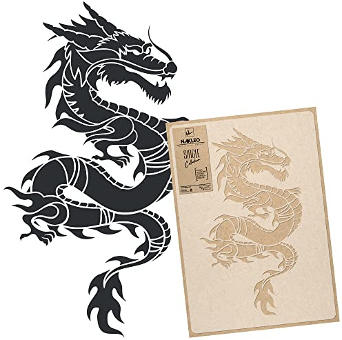 NAKLEO Pochoir pour Peinture Murale Grand Format 43x64cm, Modèle en Plastique et Réutilisable, Chinois Dragon Oriental, DIY Bricolage Artisanat Décoration a Peindre, Bois Tissu Mueble