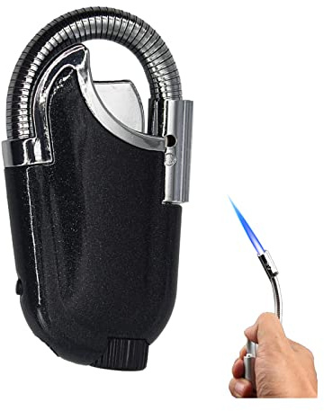Windproof Straight Torch Blue Flame Lighter, Butane Torch Turbine Torcher, Inflatable Gas Windproof Lighter, Refillable Butane Lighter for Camping BBQ Outdoor (Black)