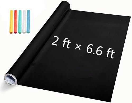 Klipptavla kontaktpapper väggklistermärke 0,6 m x 2,0 m. DIY självhäftande tavla, TAKSDAI avtagbar vinyldekal svarta tavlan tapet Peel and Stick, med bonus 5 kritor (1 rulle 0,6 m x 6,1 m .)