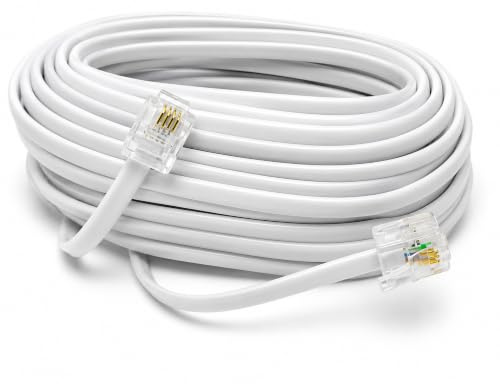 DRUT 10m, RJ11 to RJ11 Telephone Landline Cable ADSL (6P4C) Flat Lead High Speed BT Internet Broadband Male to Male Router, Modem, Phone Extension Wire (33ft, White)