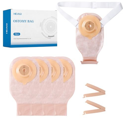 Heagimed 10pcs Colostomy Bags, Soft Convex Drainable Stoma Pouch with Elastic Ostomy Belt for Uneven Skin/ Deep-Seated Stoma, Cut-to-Fit, 15-45cm