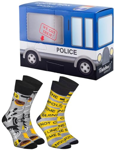 Rainbow Socks - Damen Herren Polizeiauto Socken Box Novelty Geschenk für Krimi-Fans - 2 Paar - Größen EU 41-46