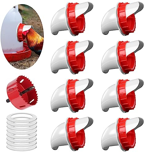 8 Stück DIY Futterautomat Hühner kein Abfall automatischer Geflügelfütterer Schwerkraft Kükenfütterer nagetiersicherer regensicherer Hühnerfütterer Port für Eimer Fässer Tonnen Tröge (8 Pcs)