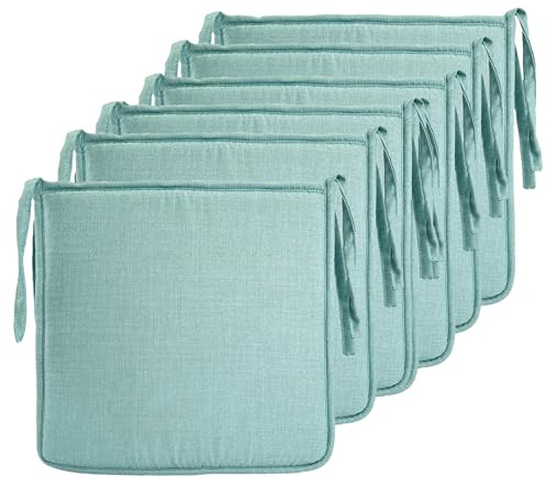 Meishida Cojín Silla Elegante y Cómodo, Cojín Asiento Transpirable de con Funda Imitación Lino para Comedor, Pack de 6 Unidades, 40 x 40 x 2 cm (Turquesa)