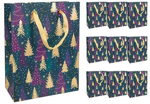 Idena 30371-10 - Geschenktüten Weihnachtliche Tannen, 10 Stück, 18 x 23 x 8 cm, Papiertüten, Geschenktaschen, Weihnachtstüten