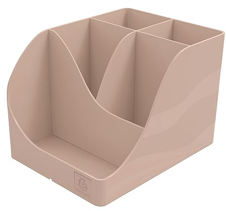 Exacompta 69531D Stifteköcher Pen Wave Skandi aus Reycling-Kunststoff mit 5 Fächern. Zur Aufbewahrung von Kugelschreibern und anderen Schreibwaren Blauer Engel Stiftebox Stiftehalter Pastellrosa