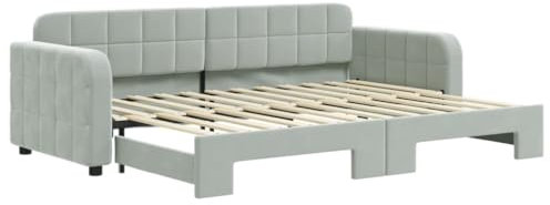 vidaXL Tagesbett, Ausziehbar Schlafsofa mit Lattenrost, Bettsofa Gästebett für Schlafzimmer Wohnzimmer, Sofa Bett Ausziehbett, Hellgrau 80x200 cm Samt