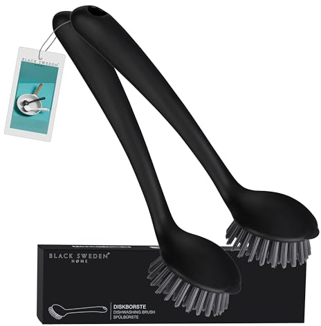 Black Sweden Home Spazzola per Piatti x2 - Antibatterica, Setole Dure per Sporco Resistente - Lavabile in Lavastoviglie, Lunga Durata, Igienica - Spazzola Piatti Cucina, Spazzola Lavapiatti nero