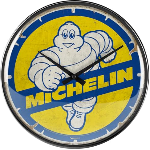 Nostalgic-Art Horloge rétro, Ø 31 cm, Michelin – Bibendum 80s – Idée de Cadeau pour Fans de Moteur, décoration Murale Cuisine, Design Vintage