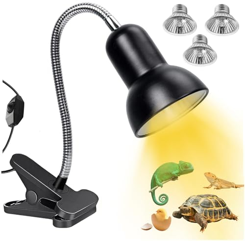TOGETDREAM Schildkröte Wärmelampe Reptilien Terrarium Lampe Wärmelampe Terrarium mit 360°Schwenkklemme Clip 25 W, 2 * 50 W Glühbirne UVA, UVB-Wärmeheizung Schildkröte, Schlange, Eidechse usw Halogen