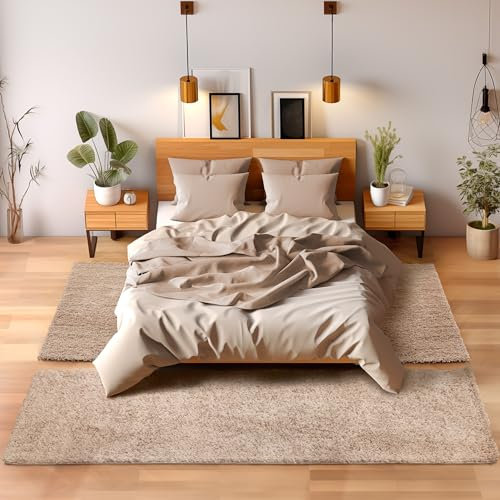 SIMPEX Tappeto passatoia per camera da letto, corridoio, tappeto da cucina a pelo lungo, set da 3 pezzi, paracolpi per letto in tinta unita, design moderno, morbido, soffice ed extra morbido