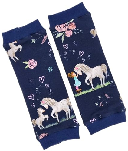 la.nunu Stulpen Mädchen - Pferdeliebe Blau 6-8 Jahre - Kinderstulpen aus Baumwolle - Handarbeit - Kinder Baby Beinstulpen Babystulpen