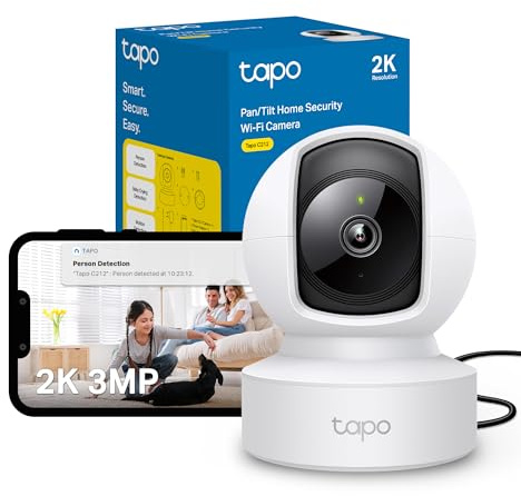 Tapo C212 Pan/Tilt Indoor Camera, 2K 3MP Security Camera, No Monthly Fee, Smart Motion Person Detection, Ethernet or Wi-Fi Connection, Advanced Night Vision,Two-way Talk, Works With Alexa & Google