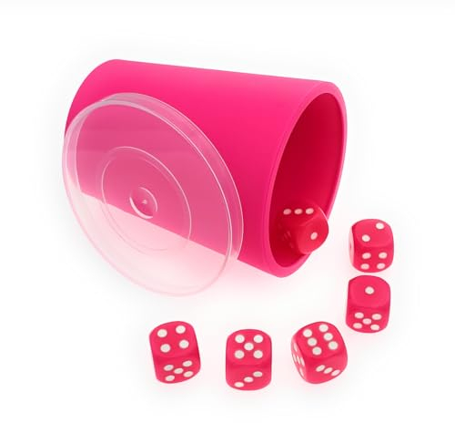 DiceCupFlex - Flexibler Würfelbecher mit Deckel inkl. 6 Würfel - Made in Germany (Neon-Pink)