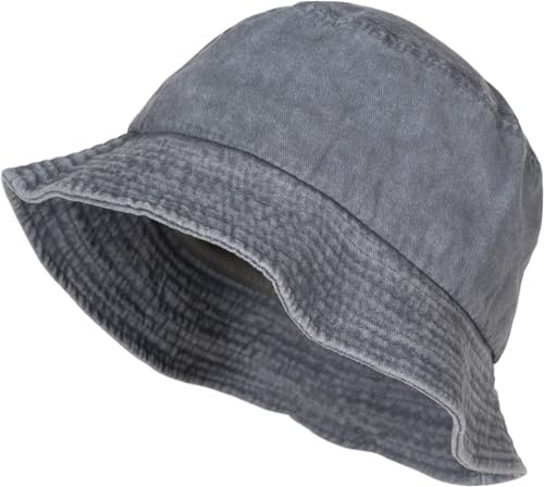 styleBREAKER Unisex Fischerhut Einfarbig in Vintage Washed Optik, Bucket Hat, Stoff Sonnenhut Unifarben 04025045, Farbe:Grau