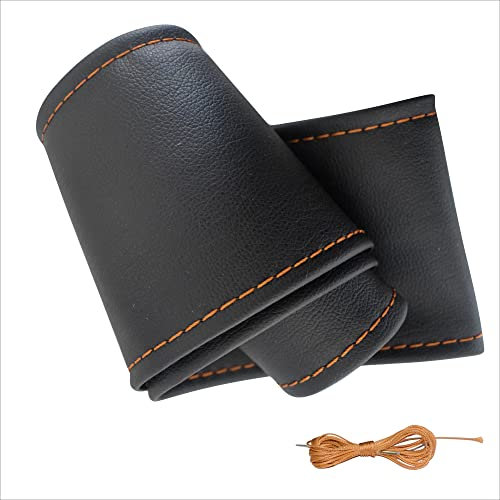 Generisch Lenkradbezug Pu Leder, Auto Lenkradhülle zum schnüren Nähen mit Nadel und Faden rutschfest und weich UNIVERSALGRÖSSE 37-39 cm M1 Schwarz Orangenes Naht