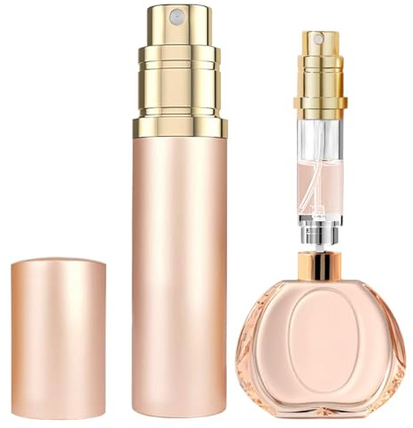 JOOMOKO Parfümzerstäuber Nachfüllbar, 5ml Parfüm Abfüller, Parfum Flakon Leer Reise Parfümzerstäuber, Parfum Zerstäuber für Unterwegs, Mini Zerstäuber Parfüm Parfümflaschen Leer für Reise(Roségold)