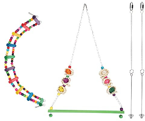 Set altalena per polli multicolore da 4 pezzi con supporto per scaletta per uccelli, portafrutta e mangiatoia per verdure sospesa per polli e pappagalli Intrattenimento
