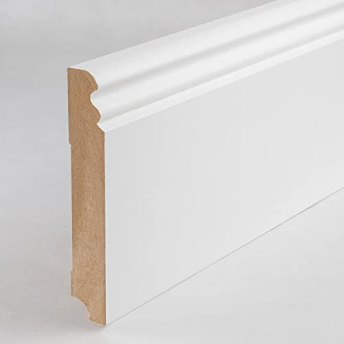 Sockelleiste Berliner Profil Hamburger Leiste 19 x 115 x 2500 mm MDF-Kern foliert Weiß zum Kleben, Schrauben & Nageln Fußleiste Klassisch by PROVISTON 25 Meter | 10 Stück