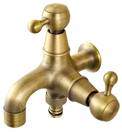 SXWYLZ Robinet Exterieur Jardin Vintage Robinet Double Exterieur Jardin Robinet en Laiton À Double Sortie Robinet Mural Extérieur Eau Froide Robinet Antigel