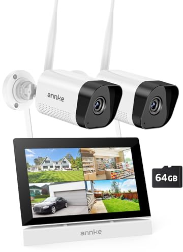 ANNKE Überwachungskamera Set mit Monitor, 5MP 4CH 7 Zoll Touchscreen NVR Bildschrim mit 2pcs 5MP WiFi Kamera, 2-Wege-Audio, Personenerkennung, 30m Nachtsicht, App&Mail Alarm, 64GB SD Karte