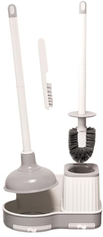 Bathroom Plunger & Brush Set with Holder, Toilet Brush and Plunger Set | Toilet Brush Plunger Holder Set for Bathroom Toilet Brush - Toilet Cleaner Combo & Scrubber Dryer, Plunger Set for Toilet
