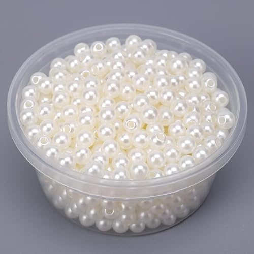 WANYI 100 Stück 5mm Perlen Weiß künstliche Perlen Bastelperlen mit Loch Runde perlen zum auffädeln für DIY Basteln Schmuckherstellung Armbänder Halsketten Kleidung